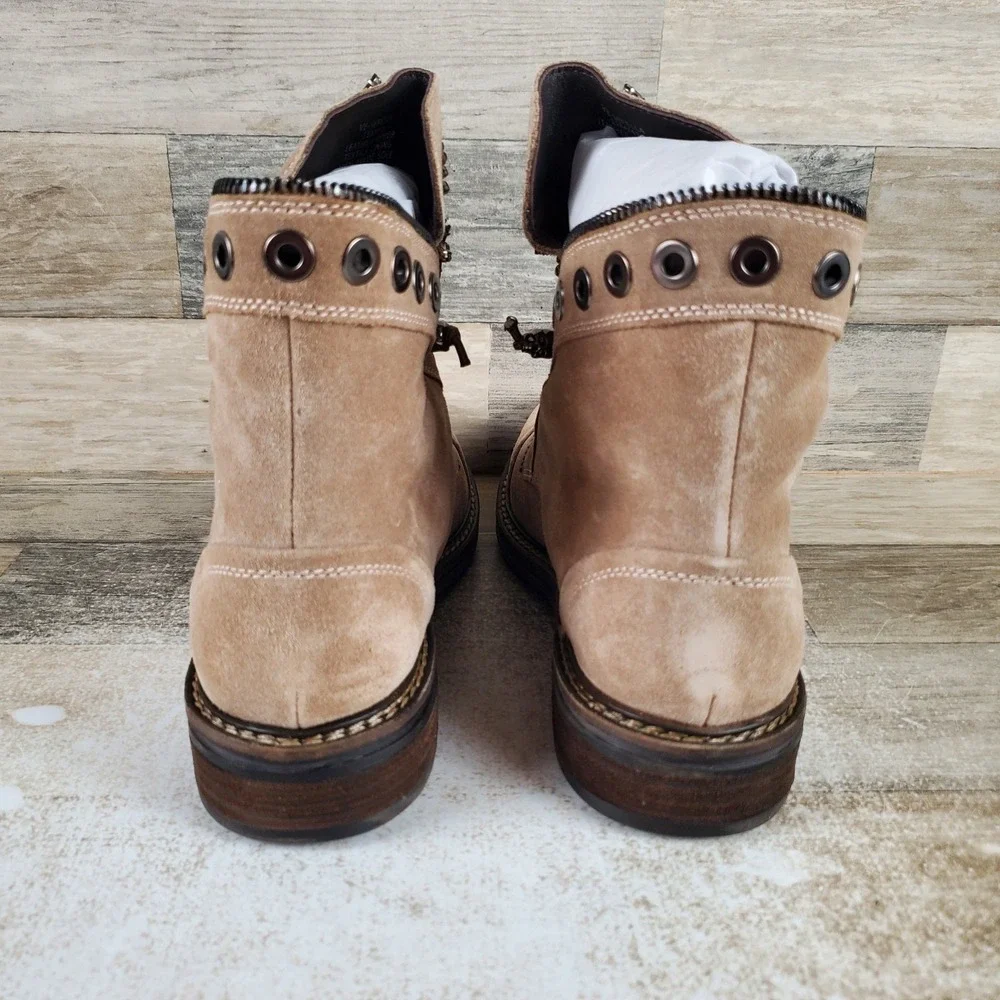 Vince Camuto Sefella Womens Booties Sz 11 M Vison Crosta Suede Lace Up Mid Top